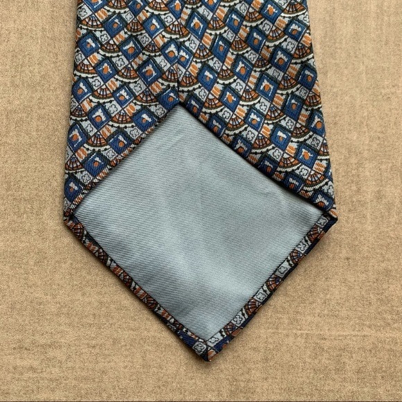 Hermes Orange & Blue Geometric Silk Tie - Picture 6 of 9